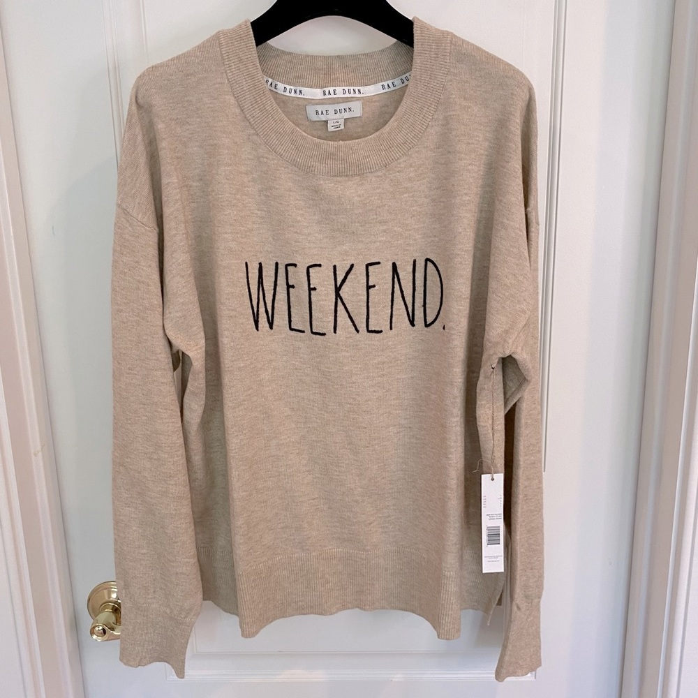 🆕 Rae Dunn Pullover Sweatshirt “Weekend” Sz L